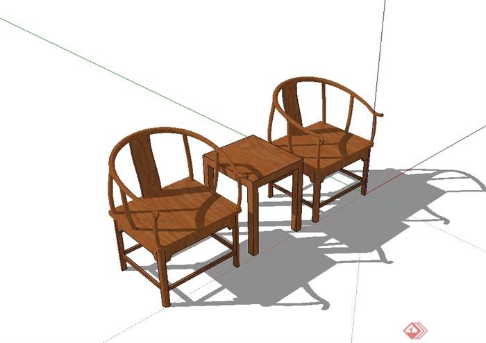 现代中式风格室内桌椅组合设计SU模型(2)