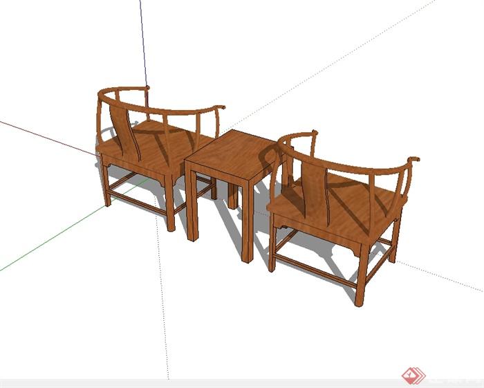 现代中式风格室内桌椅组合设计SU模型(3)