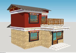 两个藏式特色小别墅建筑设计SU(草图大师)模型