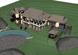 东南亚度假山地别墅建筑设计SU(草图大师)模型