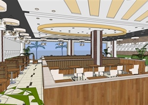 现代风格详细完整的餐厅的室内设计SU(草图大师)模型