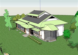 日式风格坡屋顶别墅设计SU(草图大师)模型