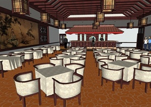 某超精细中式餐厅设计SU(草图大师)模型