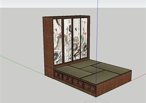 现代中式风格精致的床榻设计SU(草图大师)模型