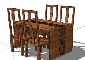 中式木质四人座餐桌椅SU(草图大师)模型