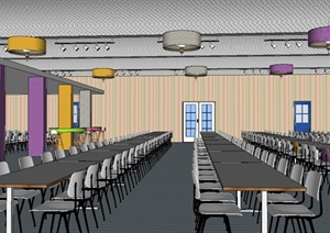 现代风格单位食堂餐厅设计SU(草图大师)模型