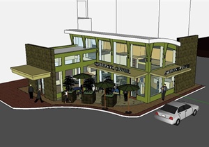 现代风格街景之精致咖啡店建筑设计SU(草图大师)模型
