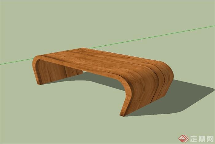 现代风格全木质的茶几桌子设计su模型(1)