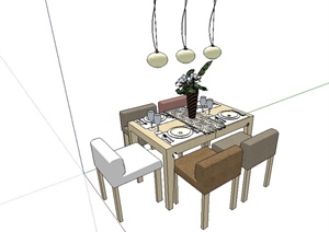 现代住宅空间详细的餐桌椅设计SU(草图大师)模型