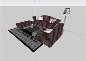现代风格沙发茶几室内空间设计SU(草图大师)模型