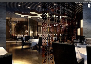 某现代风格详细火锅餐厅室内设计cad施工图及效果图