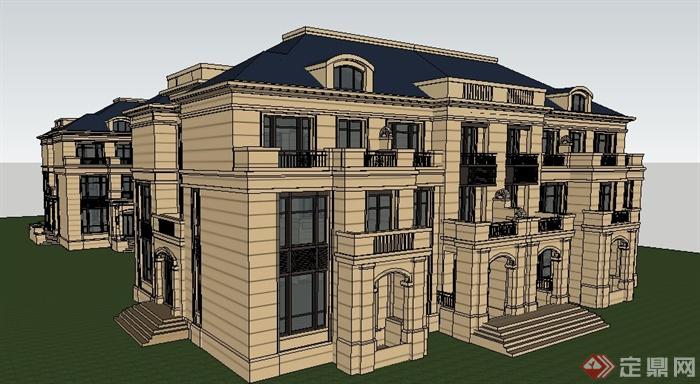 两栋新古典风格多层住宅建筑设计su模型(3)