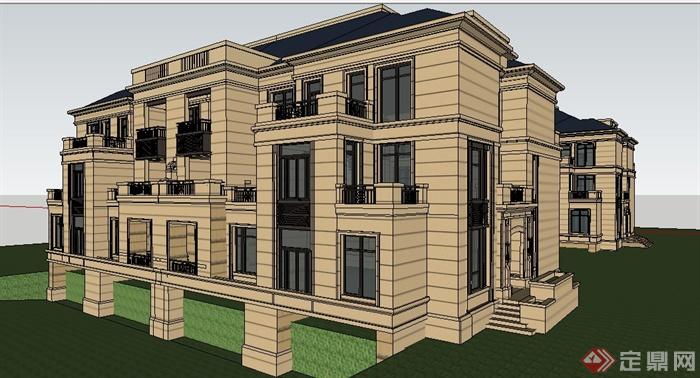 两栋新古典风格多层住宅建筑设计su模型(2)