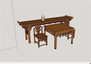 古典中式风格精致桌椅组合家具SU(草图大师)模型
