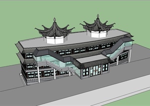 现代中式大酒店建筑的SU(草图大师)模型