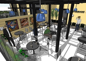 现代风格星巴克咖啡厅SU(草图大师)模型