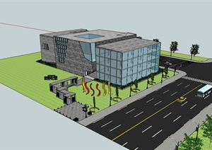 现代风格精致的城市规划展览馆建筑设计SU(草图大师)模型