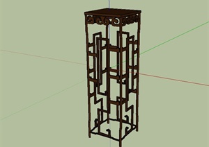现代中式木桌置物花架设计SU(草图大师)模型
