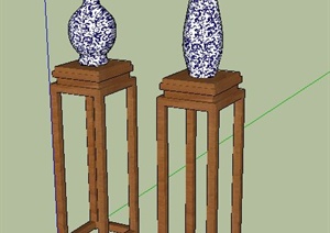 中式高脚凳及陈设SU(草图大师)模型