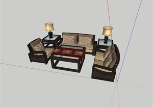 卧室详细的沙发组合设计SU(草图大师)模型