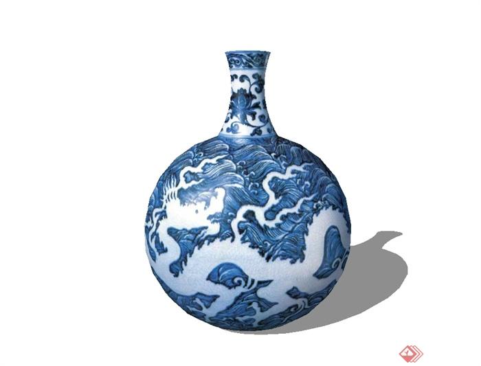 青花瓷花瓶详细设计su模型(1)