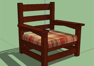 中式木质单人沙发椅SU(草图大师)模型