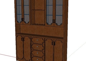 中式风格木质书柜文件柜Su模型