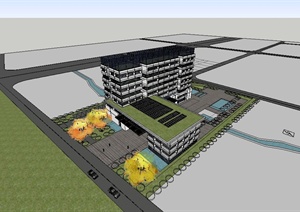 现代行政办公楼多层建筑设计SU(草图大师)模型
