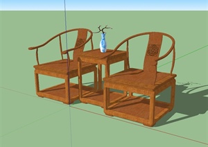 古典中式风格桌椅组合家具SU(草图大师)模型