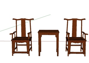 现代中式风格木桌椅组合家具SU(草图大师)模型