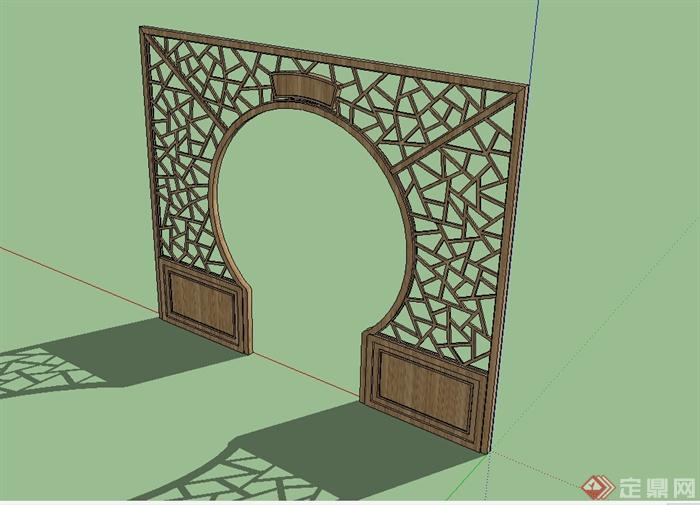 现代中式风格精致的木落地罩隔断门设计su模型(3)