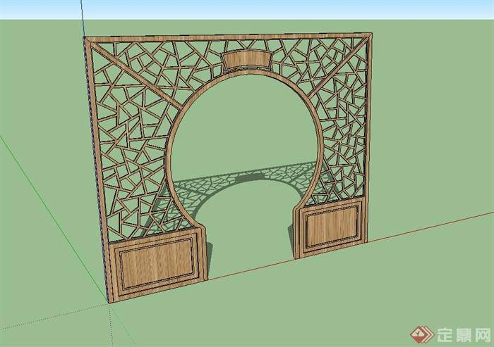 现代中式风格精致的木落地罩隔断门设计su模型(2)