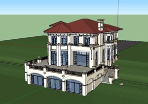 欧式风格详细多层私人别墅建筑设计SU(草图大师)模型