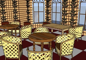现代风格主题咖啡馆室内设计SU(草图大师)模型