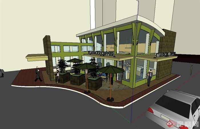 现代风格星巴克咖啡厅建筑SU模型(1)
