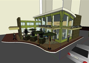 现代风格星巴克咖啡厅建筑SU(草图大师)模型