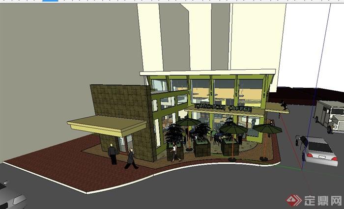 现代风格星巴克咖啡厅建筑SU模型(2)
