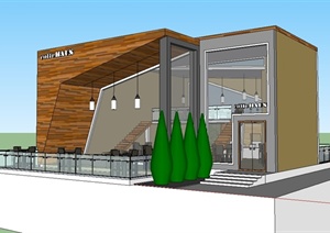 现代风格透明咖啡厅建筑及室内设计SU(草图大师)模型