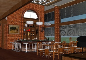 欧式咖啡馆室内空间详细设计SU(草图大师)模型