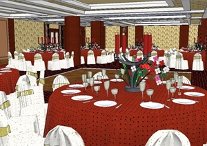 某现代风格详细酒店内部餐饮空间设计SU(草图大师)模型