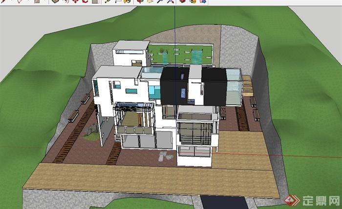 现代简约小别墅设计su模型含效果图(4)