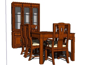 中式风格文件柜及餐桌椅组合SU(草图大师)模型