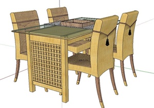 现代简约四人座餐桌椅组合SU(草图大师)模型