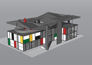 现代风格瑞士柯布西耶中心住宅别墅设计SU(草图大师)模型