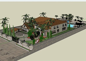 西班牙风格详细大别墅设计SU(草图大师)模型