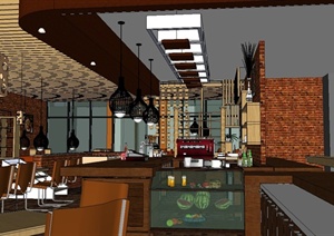 现代风格咖啡厅室内整体设计SU(草图大师)模型