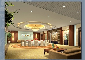 现代中式风格五星级酒店中餐厅设计cad施工图（含效果图）