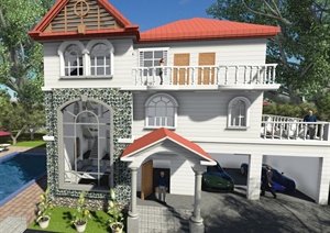 欧式风格独栋别墅设计SU(草图大师)模型（含效果图）