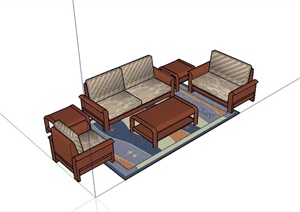现代中式沙发茶几家具设计SU(草图大师)模型