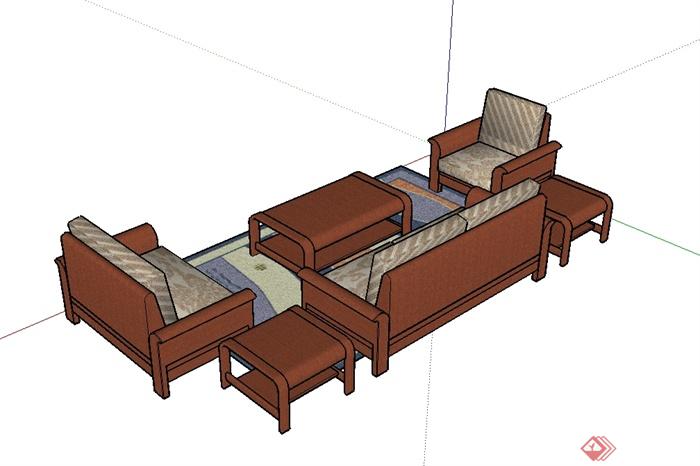 现代中式沙发茶几家具设计su模型(3)